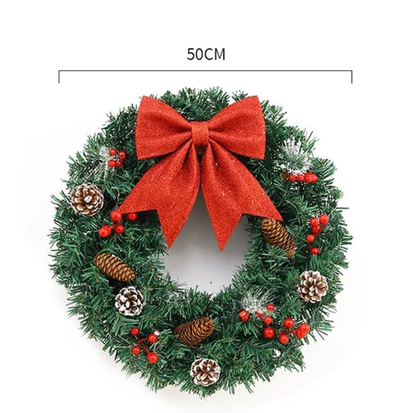 New Christmas Wreath for Door with Pine Cones Berry Spruce Red Ribbon Bow 50cm - Picture 3 of 10